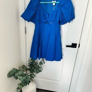 Elegant Blue Puff Sleeve Dress